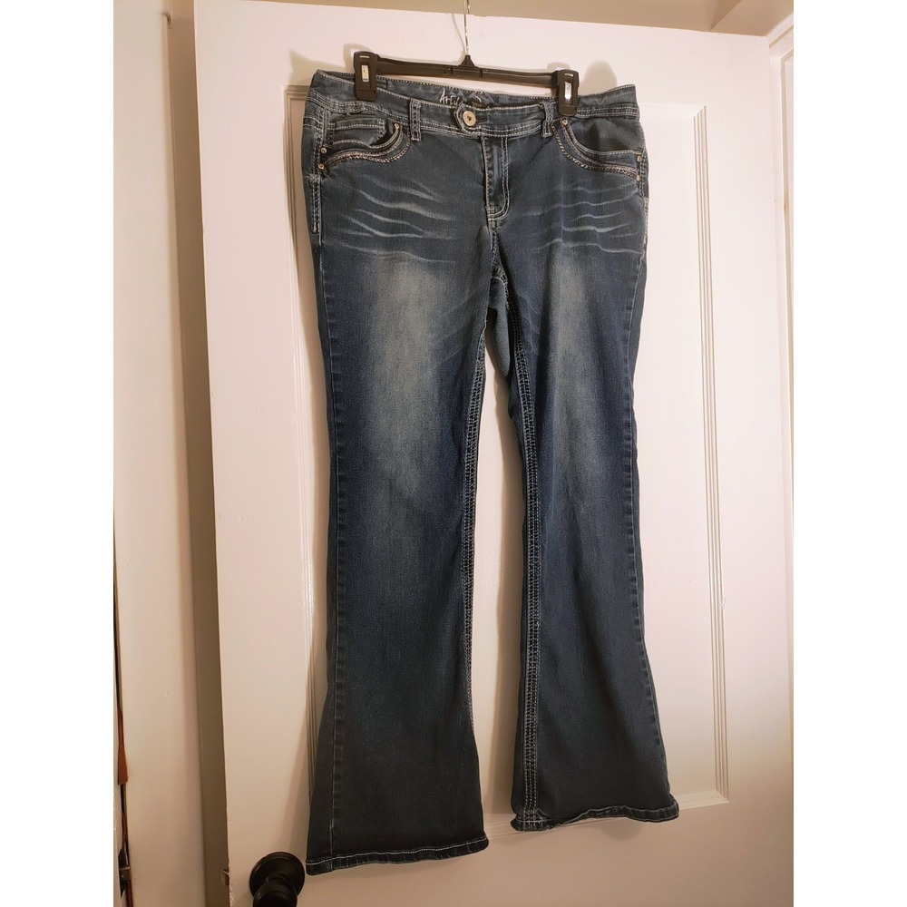 Aryia Jeans Juniors 15/16 Y2K Bootcut Dark Wash Embroidered Stretch Denim - Picture 2 of 6